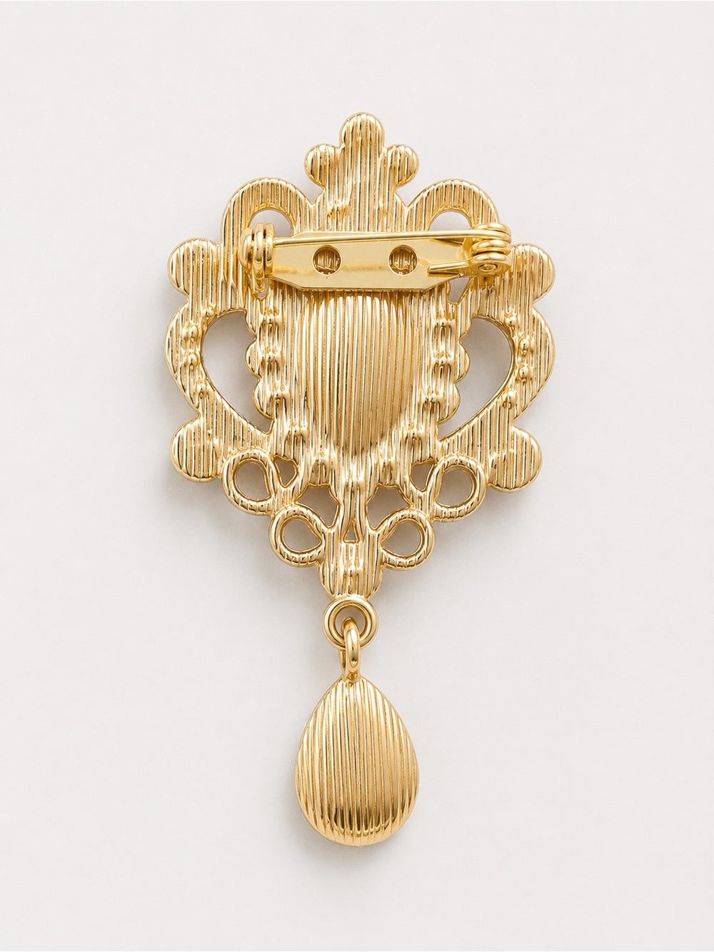 NWT Pink Rhinestone Dangle Brooch Pin Gold Tone Princess Crown Statement Brooch - Picture 4 of 6